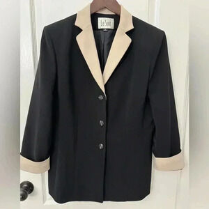 Vintage Le Suit Blazer Black with Beige Contrast - Size 16